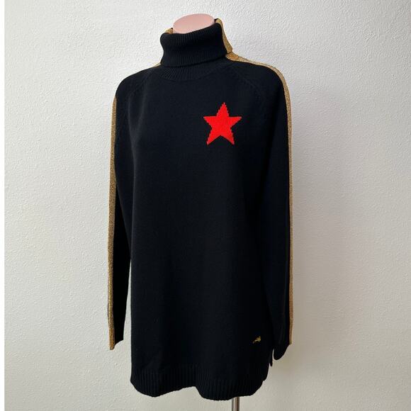 NWT Bella Freud Billie Jean Metallic Gold Stripe Turtleneck Sweater Black M - Picture 4 of 16